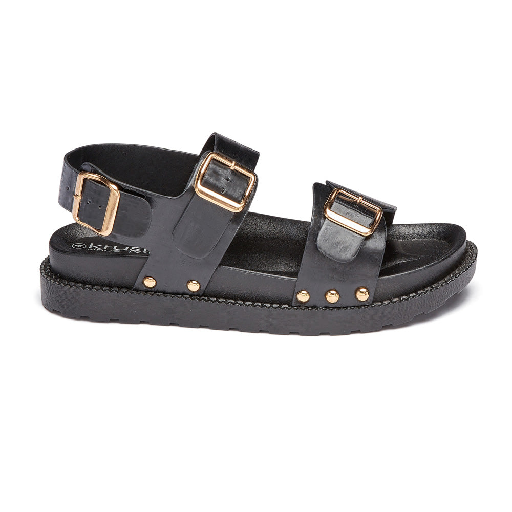 Ladies Black Pu Buckle Detail Sporty Dad Sandal