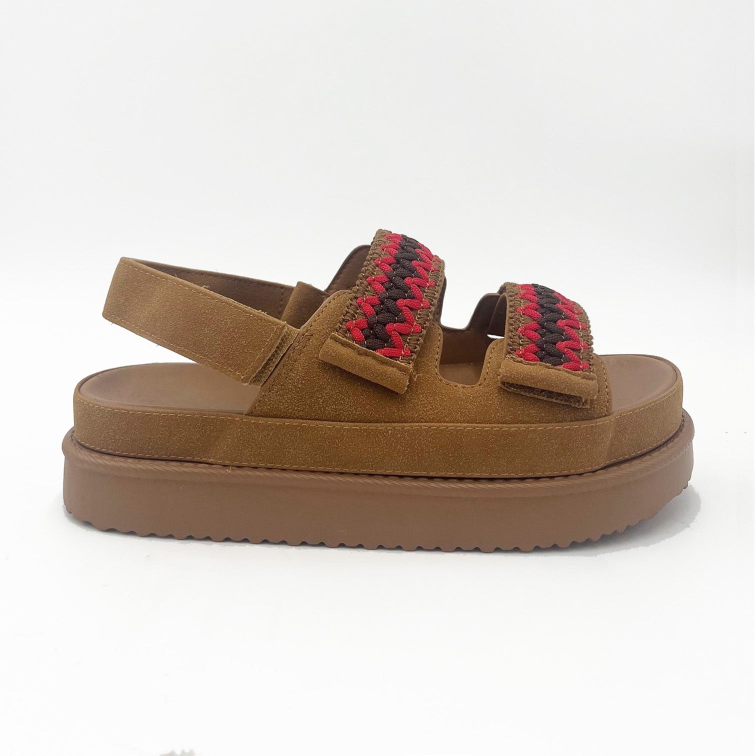 Ladies Camel Braided Velcro Platform Sandal