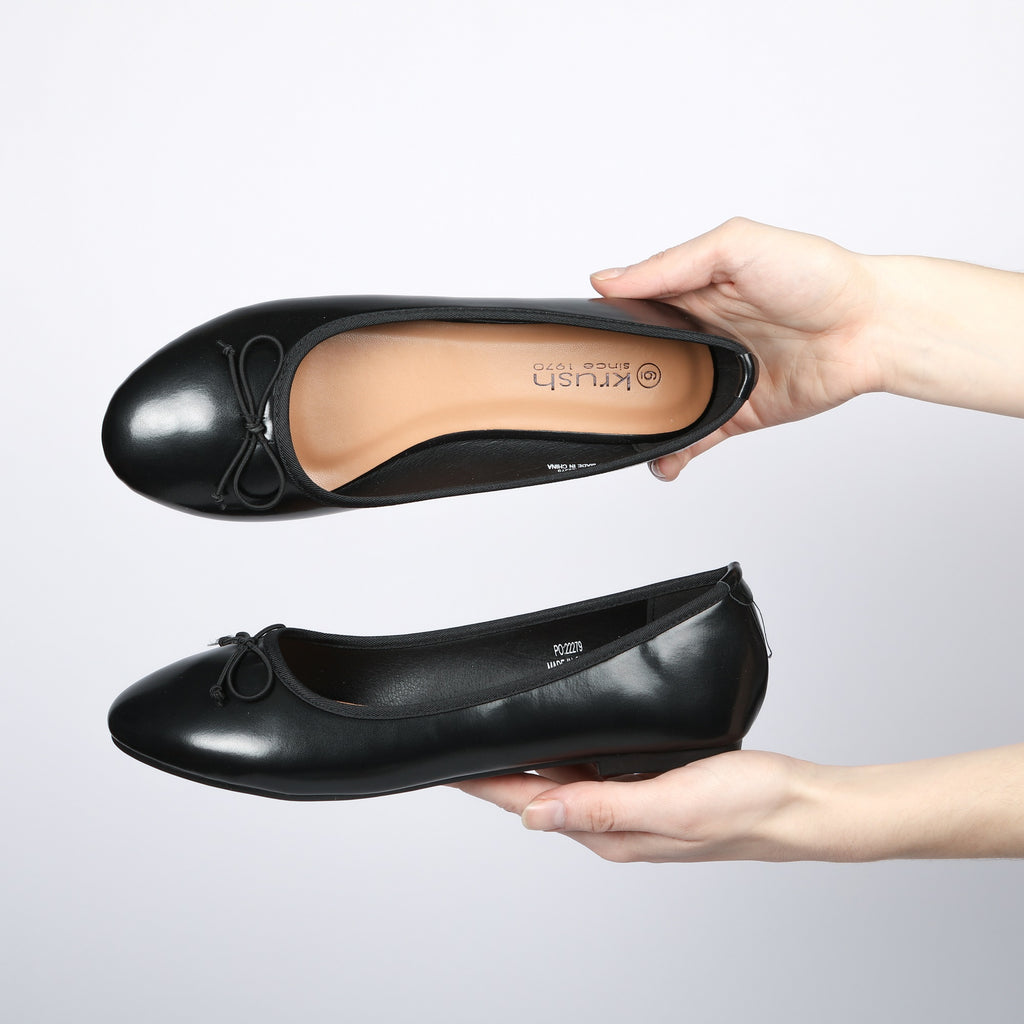 WIDE FIT BLACK PU SPAGHETTI BOW BALLERINA