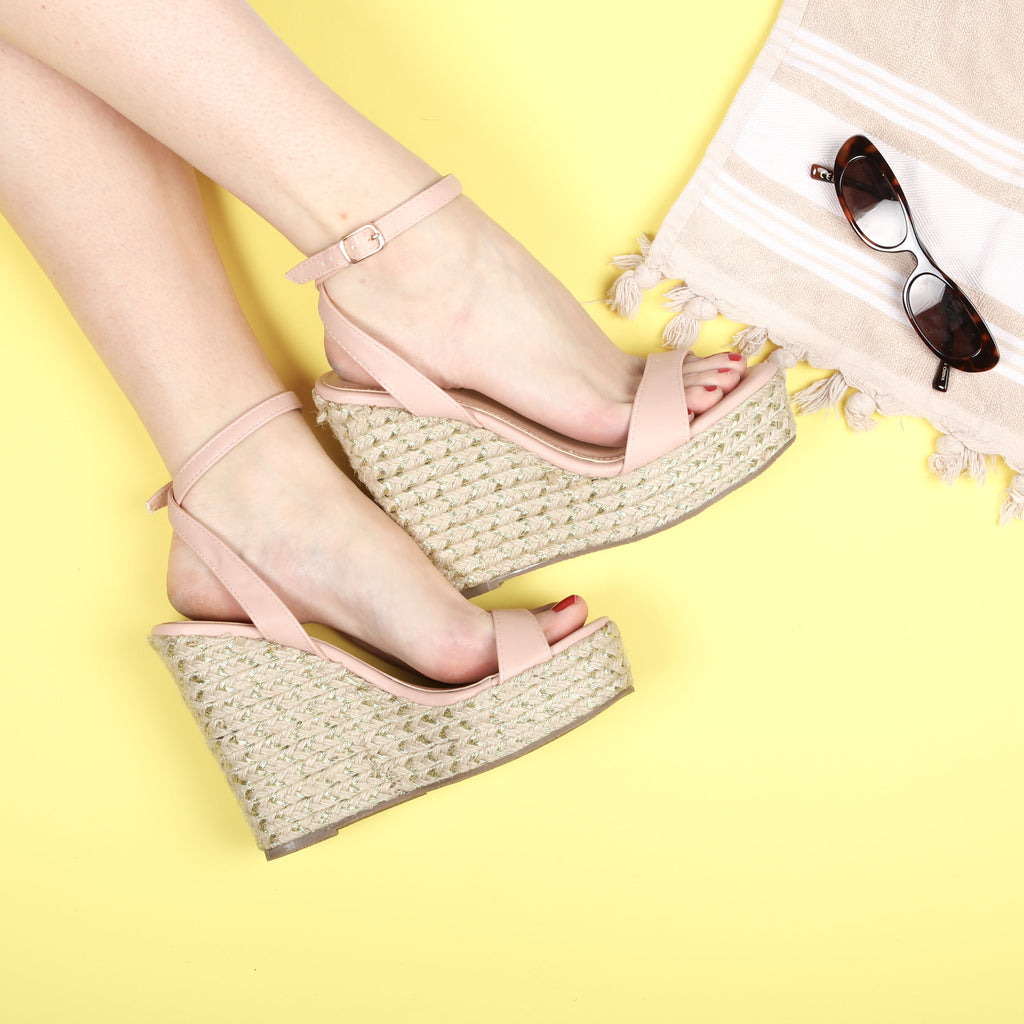 BLUSH PU SPACE SINGLE STRAP WEDGE