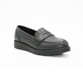 Ladies Black PU Saddle Loafer