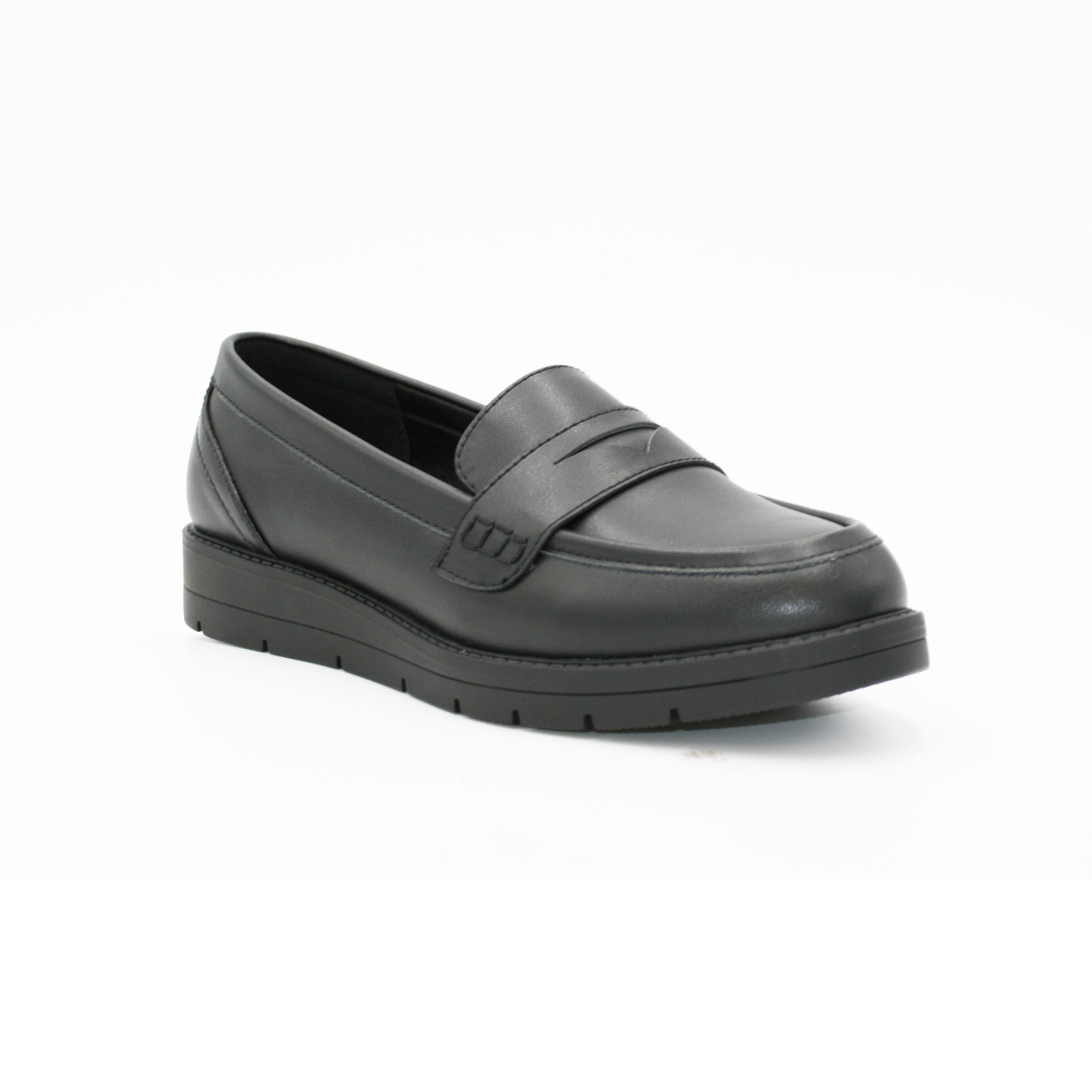 Ladies Black PU Saddle Loafer