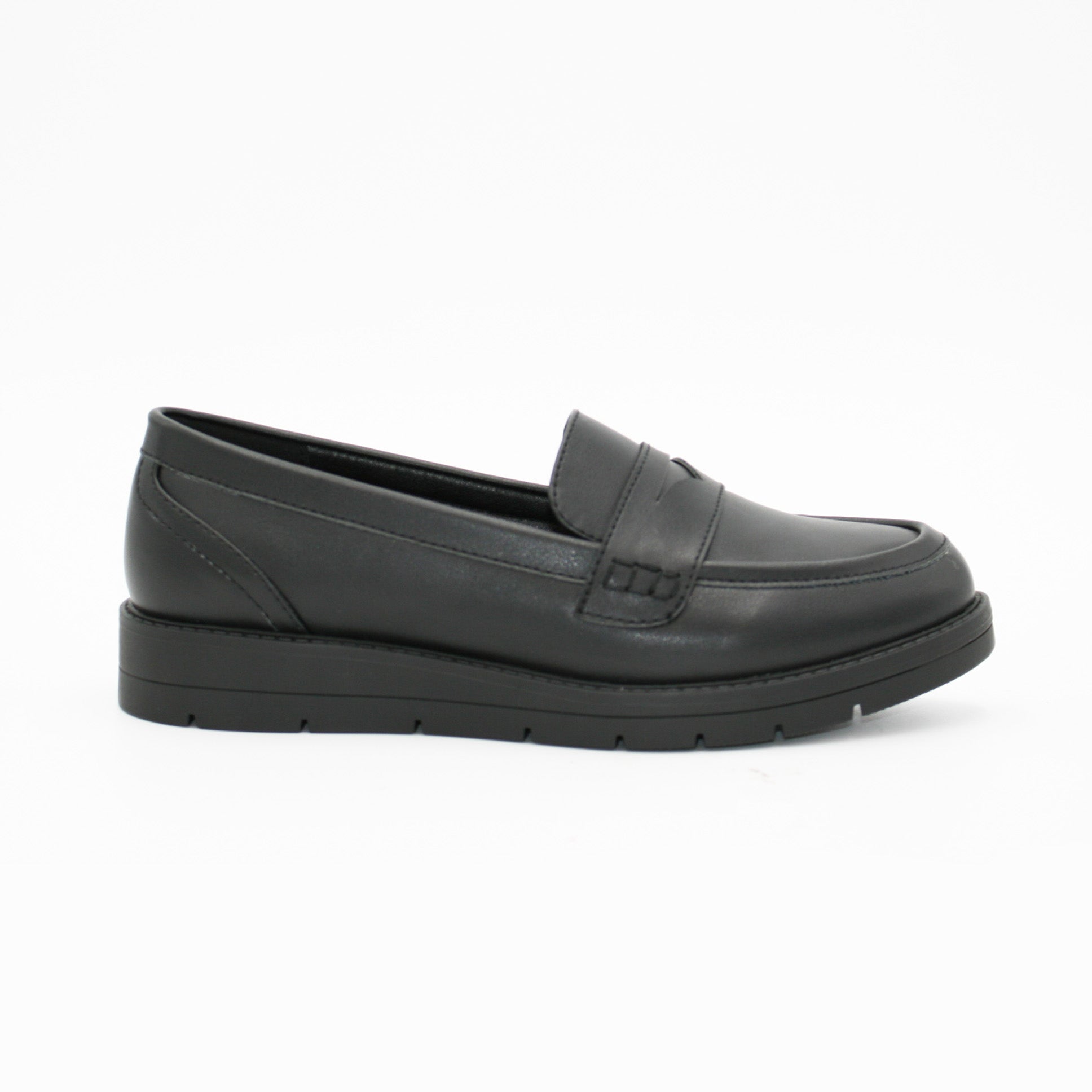 Ladies Black PU Saddle Loafer