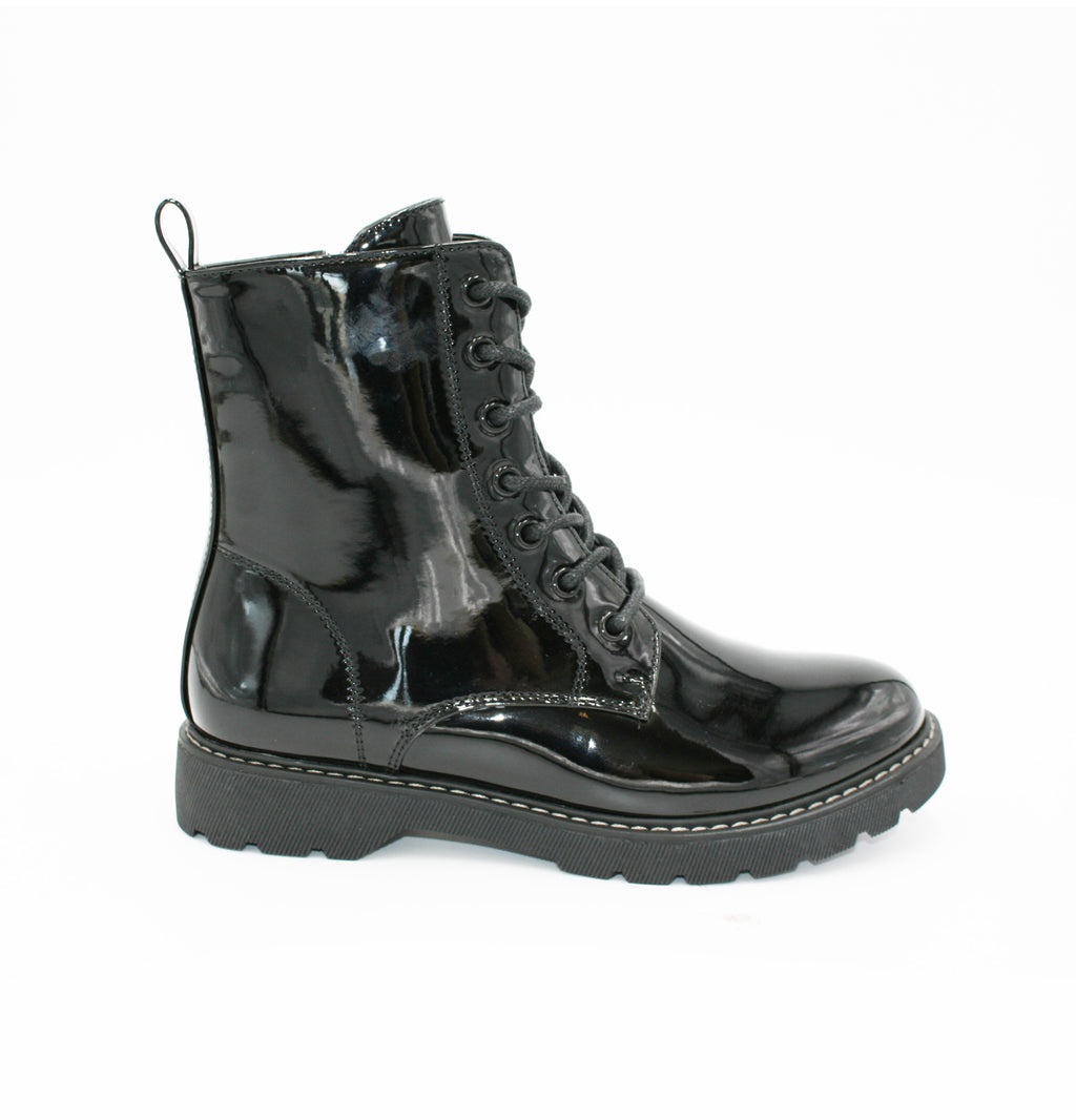 4-8'S 23421 STITCH OUTSOLE PATENT ANKLE BOOT