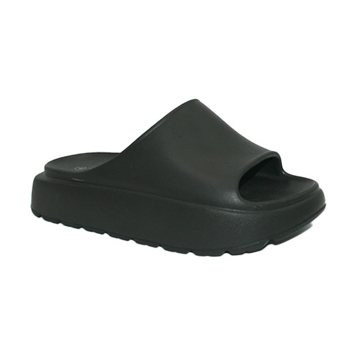 Ladies Black Moulded Flatform Slider