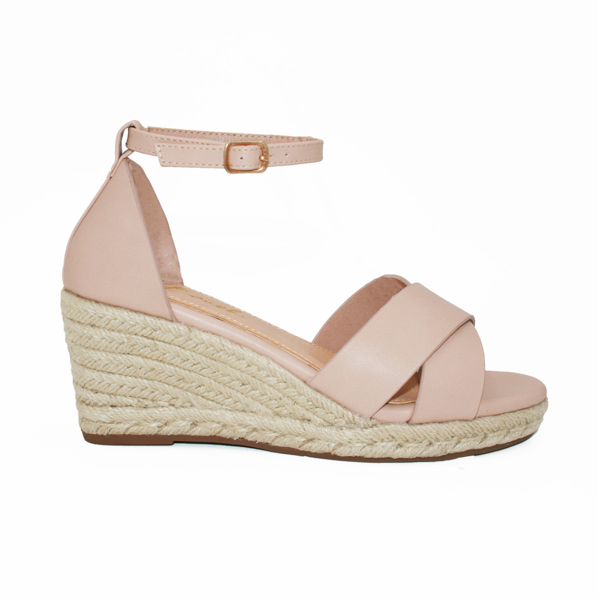 Ladies Blush Cross Strap Wedge
