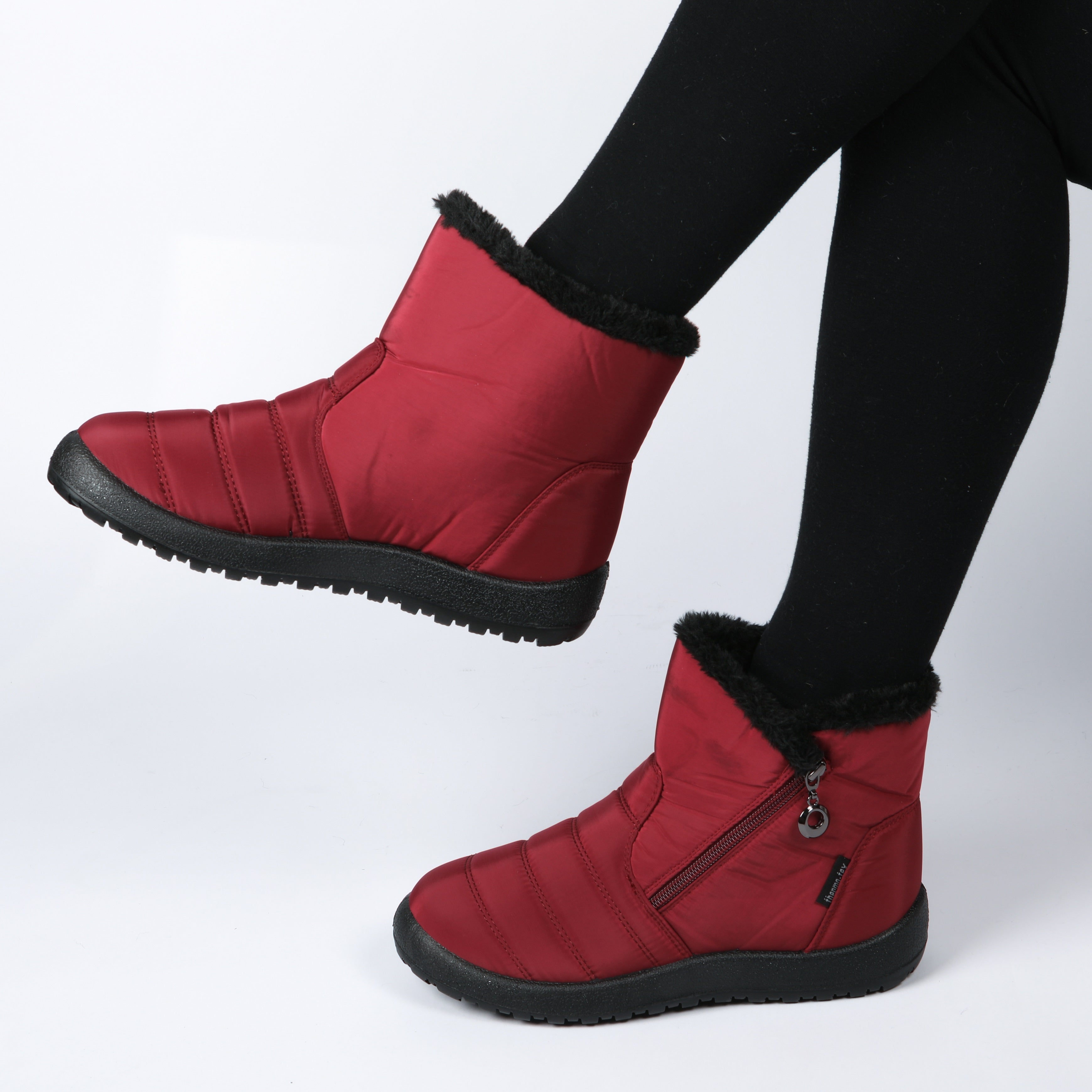 BURG PU SIDE ZIP WARM LINED BOOT