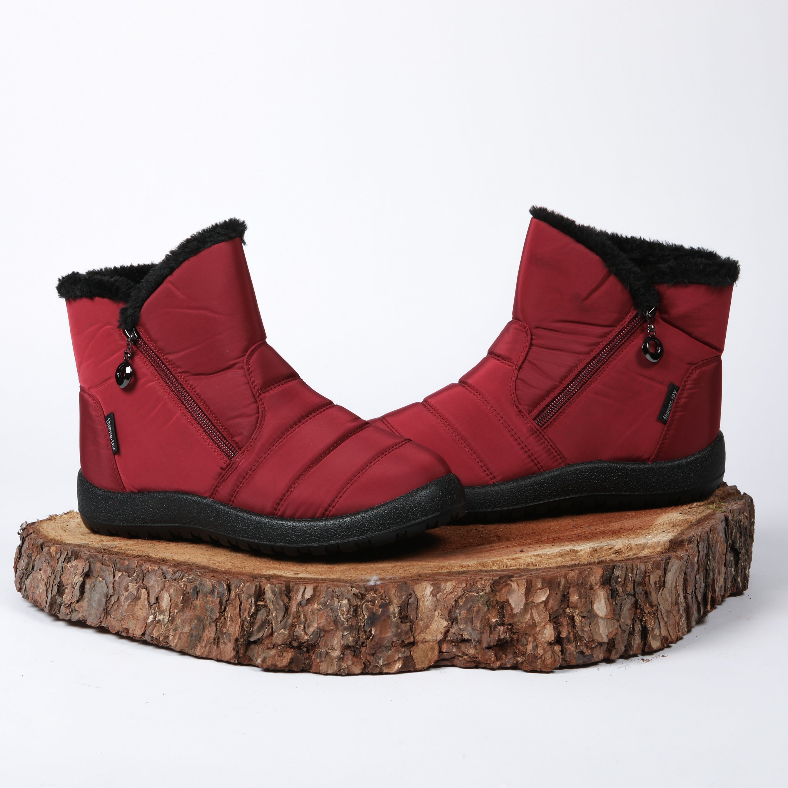 BURG PU SIDE ZIP WARM LINED BOOT