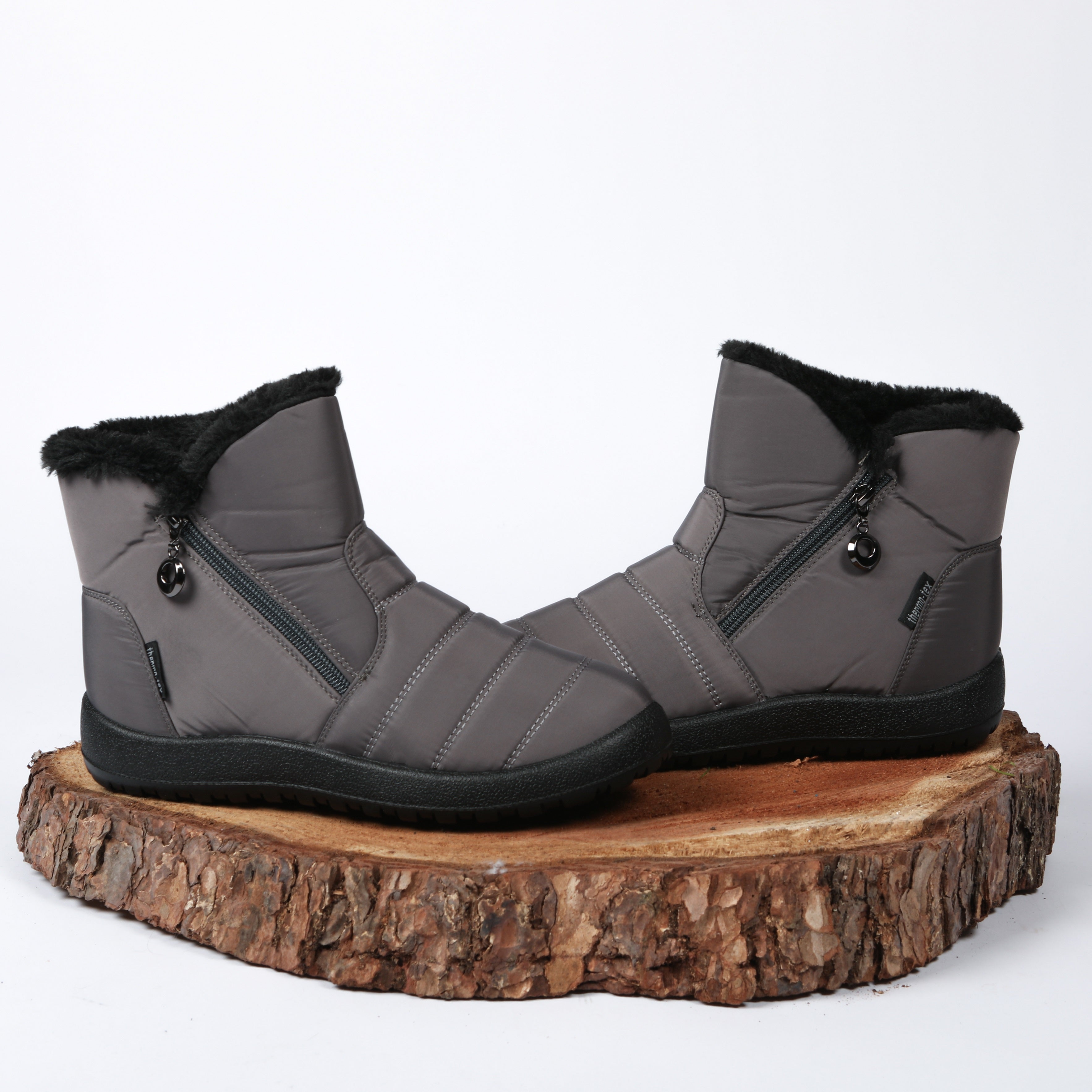 GREY PU SIDE ZIP WARM LINED BOOT