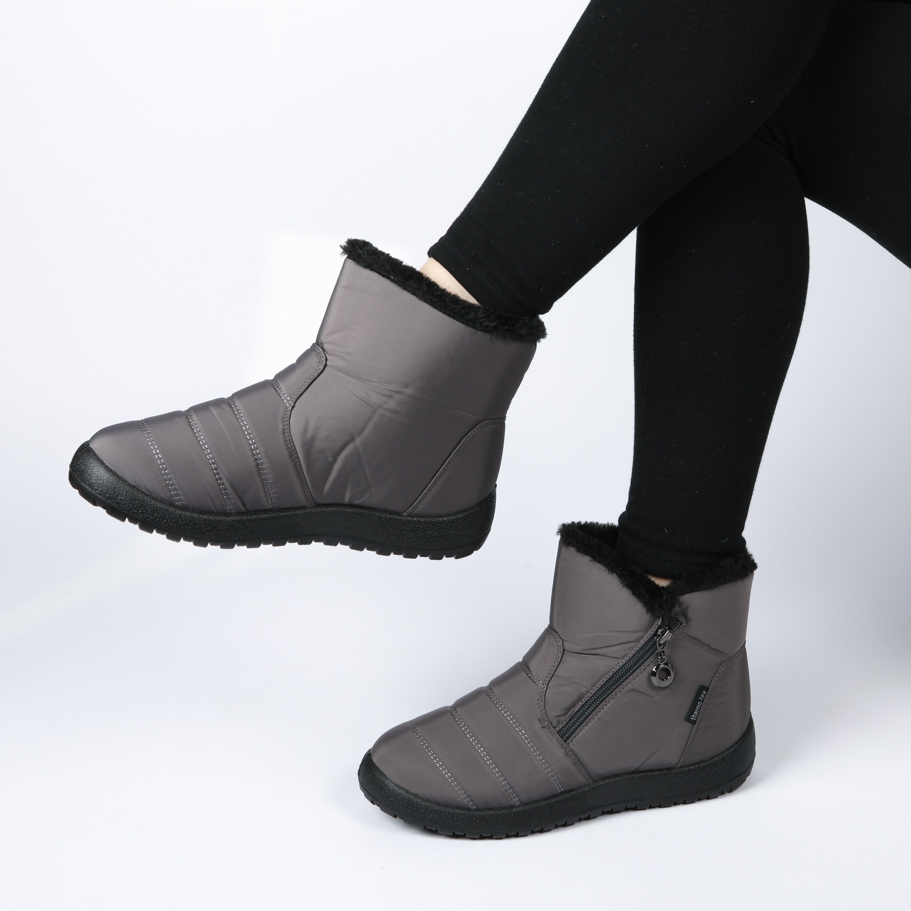 GREY PU SIDE ZIP WARM LINED BOOT