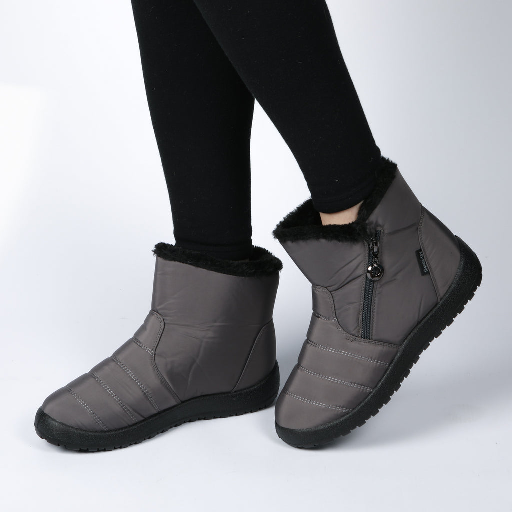 GREY PU SIDE ZIP WARM LINED BOOT