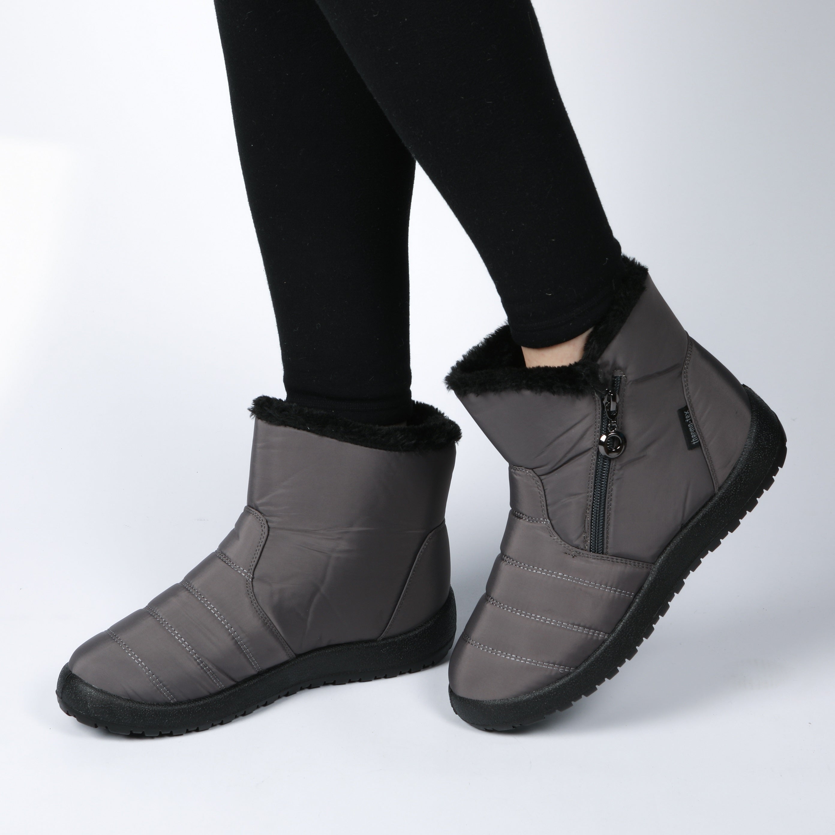 GREY PU SIDE ZIP WARM LINED BOOT