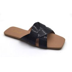 Ladies Black Snakeskin Woven Sandal
